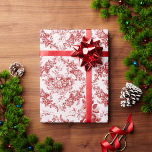 Papel De Regalo Elegante tela floral roja y blanca grabada