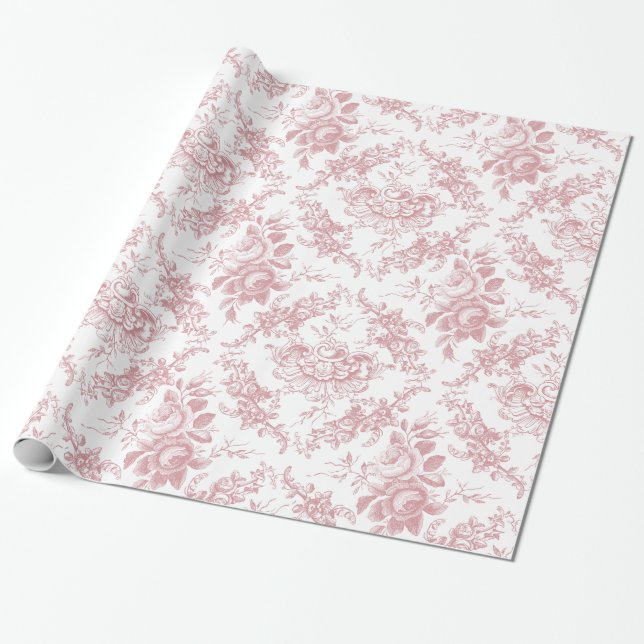 Papel De Regalo Elegante tela floral rosa y blanca grabada (Desenrollado)