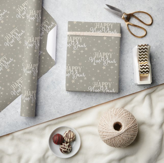 Papel De Regalo Elegante tipografía Estrella de Taupe Blanco Feliz (Artesanía)