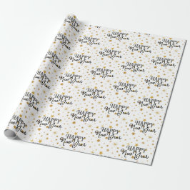 Papel De Regalo Elegante tipografía Estrellas de Oro Blanco Feliz