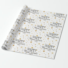 Papel De Regalo Elegante tipografía Gray Gold Starry Feliz Año Nue