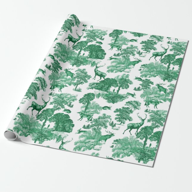 Papel De Regalo Elegante tocador de campo verde venado Fox (Desenrollado)
