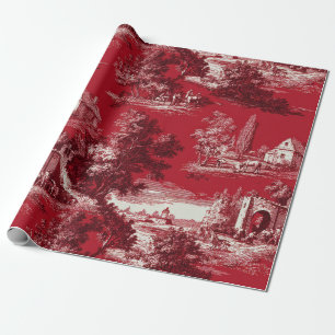 Papel De Regalo Elegante Toile Carmesí - Motivos del Campo Francés