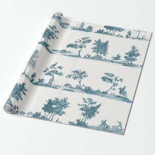 Papel De Regalo Elegante Toile de Caza de Caballo Azul Polvoriento