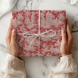 Papel De Regalo Elegante Toile de Jouy Roja Rosa Vintage