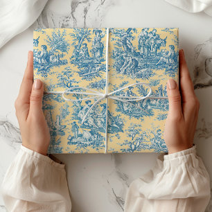 Papel De Regalo Elegante toile de jouy vintage azul verdoso amaril