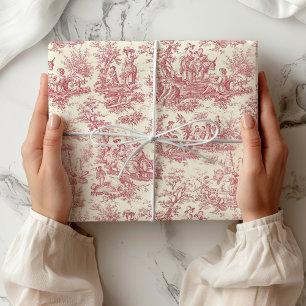 Papel De Regalo Elegante Toile de Jouy Vintage Rojo