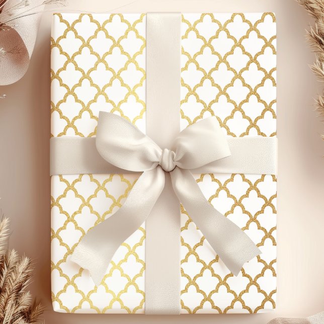Papel De Regalo Elegante trébol marroquí blanco dorado (Subido por el creador)