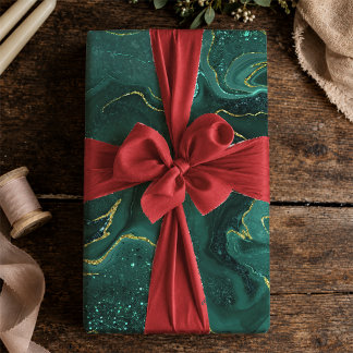 Papel De Regalo Elegante Turquesa Oro Marmorizado Fluido Abstracto