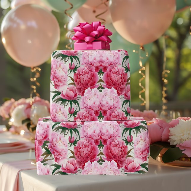 Papel De Regalo Elegante vacaciones florales de los peones rosados (Elegant Pink Floral Wrapping Paper)