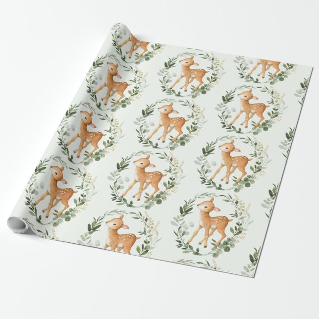 Papel De Regalo Elegante vegetación Gold Woodland Deer Baby Fawn (Desenrollado)