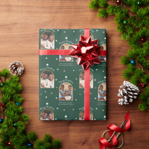 Papel De Regalo Elegante Verde 2 Foto Arco Navidad Moderna