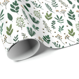 Papel De Regalo Elegante Verde Botánico y Bayas