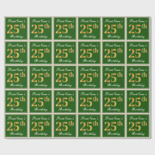 Papel De Regalo Elegante, verde, falso oro 25 cumpleaños + nombre