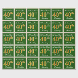 Papel De Regalo Elegante, verde, falso oro 40 cumpleaños + nombre