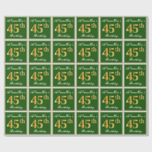 Papel De Regalo Elegante, verde, falso oro 45 cumpleaños + nombre