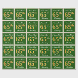 Papel De Regalo Elegante, verde, falso oro 65 cumpleaños + nombre