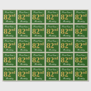 Papel De Regalo Elegante, verde, falso oro 82 cumpleaños + nombre