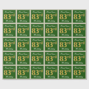 Papel De Regalo Elegante, verde, falso oro 83 cumpleaños + nombre