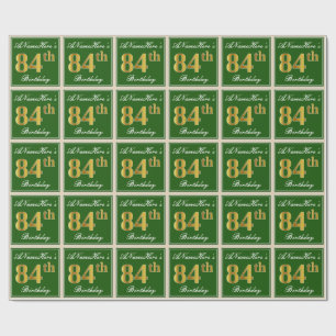 Papel De Regalo Elegante, verde, falso oro 84º cumpleaños + nombre