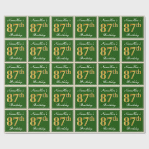 Papel De Regalo Elegante, verde, falso oro 87 cumpleaños + nombre