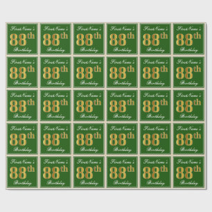 Papel De Regalo Elegante, verde, falso oro 88º cumpleaños + nombre