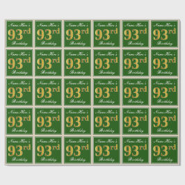 Papel De Regalo Elegante, verde, falso oro 93 cumpleaños + nombre