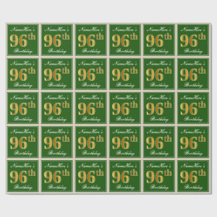 Papel De Regalo Elegante, verde, falso oro 96º cumpleaños + nombre