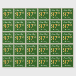 Papel De Regalo Elegante, verde, falso oro 97 cumpleaños + nombre