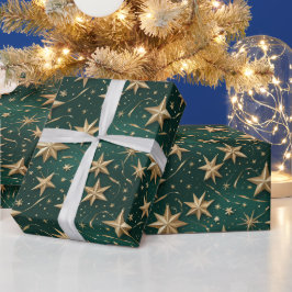 Papel de regalo elegante verde oscuro y dorado con