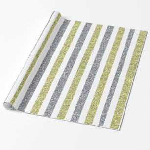 Papel De Regalo Elegante verde plateado con brillo rayado de fiest