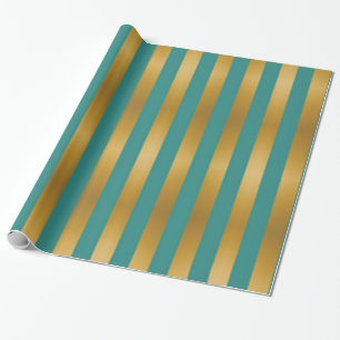 Papel De Regalo Elegante verde rayado de oro navideño