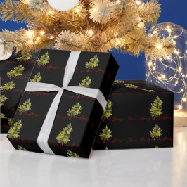 Papel De Regalo Elegante Verdor Botánico Feliz Navidad Negro