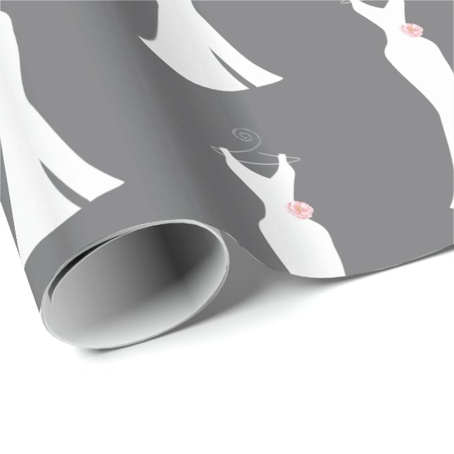 Papel De Regalo Elegante vestido blanco en gris - Diseño sencillo  (Esquina del rollo)