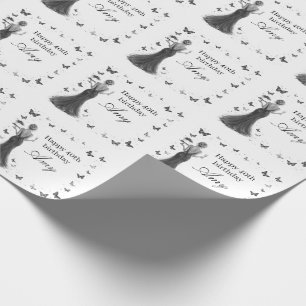 Papel De Regalo Elegante vestido negro y blanco de 40 mariposas