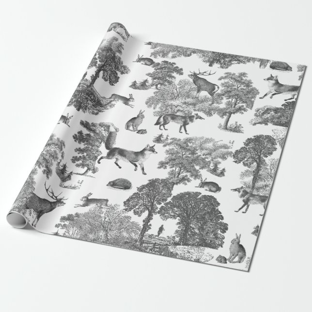 Papel De Regalo Elegante Viejo Toile de Conejo Fox de Woodland (Desenrollado)