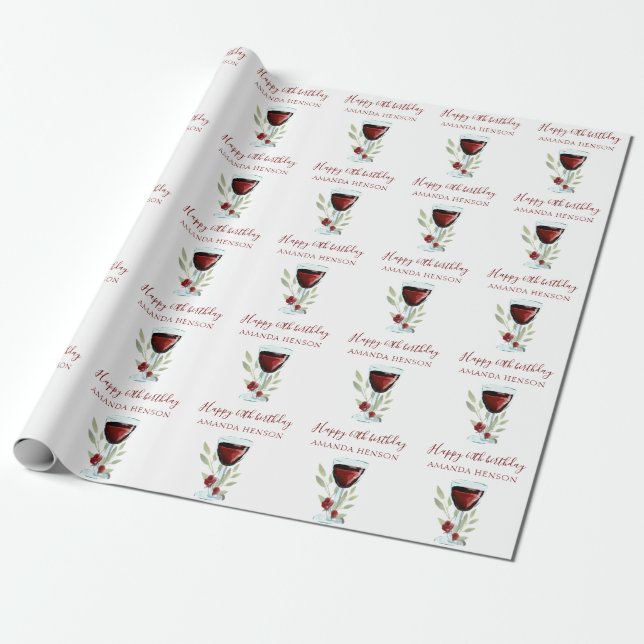 Papel De Regalo Elegante Vino Rojo de Cumpleaños 60 (Desenrollado)