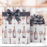 Papel De Regalo Elegante vino rosado rosado de Rubor<br><div class="desc">Este papel envuelto con tema de vino es perfecto para darle un toque de encanto a los amantes del vino. El diseño es elegante y lúdico, con líneas de botellas de vino y vasos. Para un toque personal sutil, puede añadir un nombre o una frase corta esporádicamente a lo largo...</div>