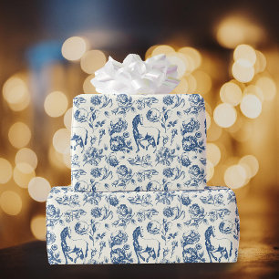 Papel De Regalo Elegante Vintage Blue Toile Horse Floral Patrón