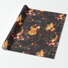 Papel De Regalo Elegante Vintage Dark Moody Fruta de Arte Holandés