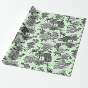 Papel De Regalo Elegante Vintage Deer Fox Hare Country Toile Green