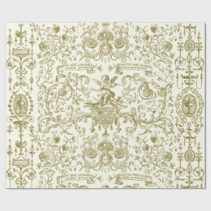 Papel De Regalo Elegante vintage dorado beige floral barroco