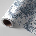 Papel De Regalo Elegante Vintage francés grabado en toile floral-a<br><div class="desc">Elegante y ornamentado patrón vintage azul y blanco toile de jouy con flores exóticas,  viñas y follaje entrelazados con guirnaldas y canastos de rosas. Este patrón se adaptó a partir de un fragmento textil francés histórico aproximadamente en 1910 en la colección Smithsonian.</div>