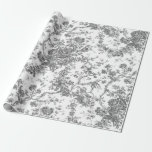 Papel De Regalo Elegante Vintage Francés Grabado Floral Toile-Gris<br><div class="desc">Elegante y ornamentado patrón vintage gris y blanco de jouy con flores exóticas,  viñas y follaje entrelazados con guirnaldas y canastos de rosas. Este patrón se adaptó a partir de un fragmento textil francés histórico aproximadamente en 1910 en la colección Smithsonian.</div>