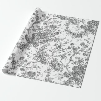 Papel De Regalo Elegante Vintage Francés Grabado Floral Toile-Gris