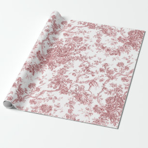 Papel De Regalo Elegante Vintage Francés Grabado Floral Toile-Rosa