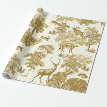 Elegante Vintage Gold Deer Fox Hare Country Toile