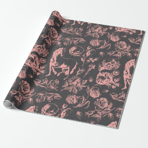 Papel De Regalo Elegante Vintage Gris Gris Horse Floral