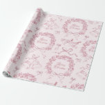 Papel De Regalo Elegante Vintage Merry Christmas Bows Pink Toile<br><div class="desc">Navidades con motivos de tela con guirnalda de berry,  campanas,  presentes decorados con arcos de cinta,  con escritura caligráfica "Feliz Navidad" evocando un ambiente nostálgico y anticuado,  pero estético de moda y preppy.</div>