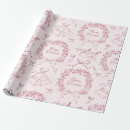Papel De Regalo Elegante Vintage Merry Christmas Bows Pink Toile